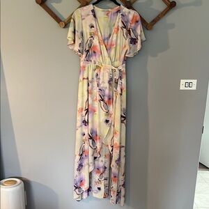 Floral Maxi Dress in Cream and Purple
